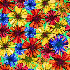 Colorful hand painted waterolor flowers. Seamless botanical pattern.