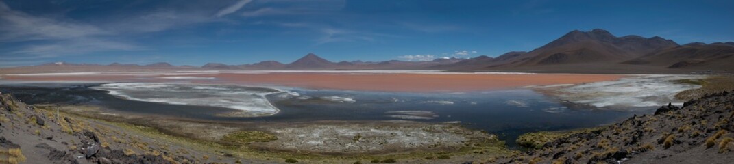Fototapeta na wymiar Colorado lagoon, lake with reddish waters in the Salar Uyuni, Bolivia