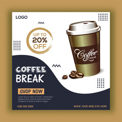 Coffee social media banner design. creative, Modern, vector, Template, social media post. banner set, a cup of aromatic cappuccino advertisement concept.