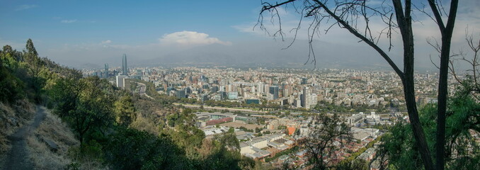 Aerial view of a city and The Andes mountain in the background, Santiago