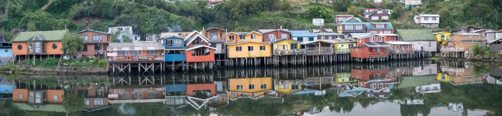 Fototapeta na wymiar Houses on stilts (palafitos) in Castro, Chiloe Island, Patagonia, Chile