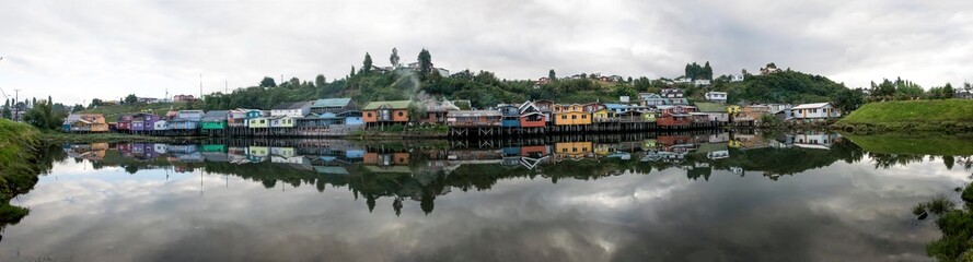 Fototapeta na wymiar Houses on stilts (palafitos) in Castro, Chiloe Island, Patagonia, Chile