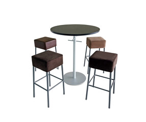 Set of high tables and chairs for drinking coffee.
