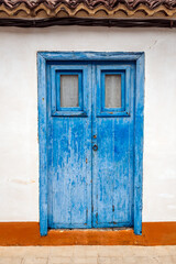 Typical colorful wooden house doors in the historic center of Garachico, Sta. Cruz de Tenerife, Tenerife, Canary Islands, Spain.
