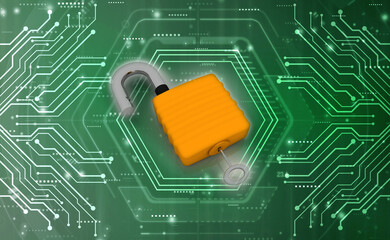 key and lock . 3D illustration
