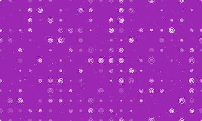 Seamless background pattern of evenly spaced white no photo symbols of different sizes and opacity. Vector illustration on purple background with stars