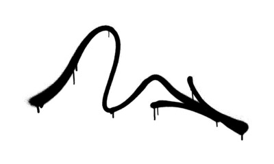 Graffiti arrow with overspray in black over white.