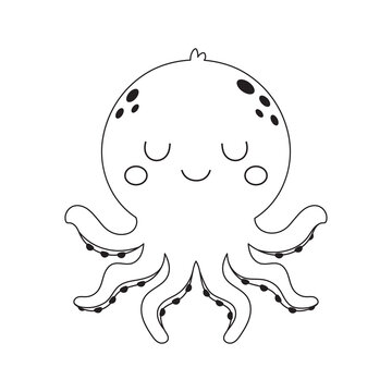 cute octopus in silhouette isolated on white