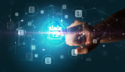 Businessman hand pressing stock graphic information on multitouch screen