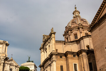 Close up view on church of Santi Luca e Martina Via della Curia at the edge of the Roman Forum in...