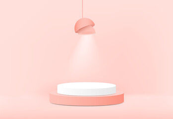 Premium pink podium with circle shapes background.