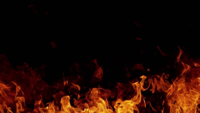 Super slow motion of fire blast isolated on black background. Filmed on high-speed cinema camera,  1000fps.