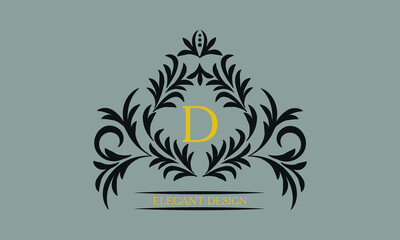 Floral monogram for postcards, invitations, menus, labels with the letter D. Graphic design of pages, business sign, boutiques, cafes, hotels. Classic design elements for wedding invitations.