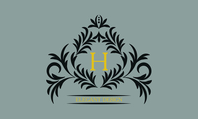 Floral monogram for postcards, invitations, menus, labels with the letter H. Graphic design of pages, business sign, boutiques, cafes, hotels. Classic design elements for wedding invitations.
