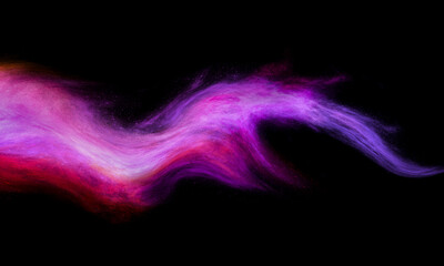 Abstract colorful purple violet blue light of nebula cosmo stardust flowing isolated on black background in concept space, science, universe