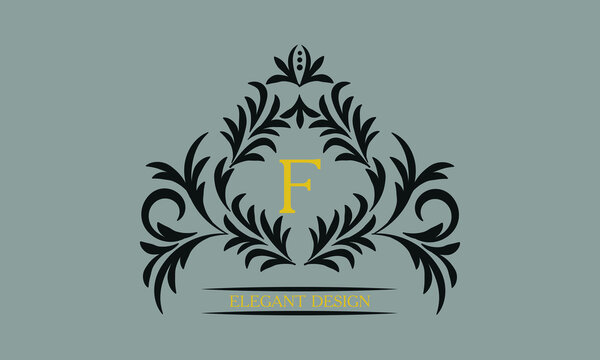 Floral monogram for postcards, invitations, menus, labels with the letter F. Graphic design of pages, business sign, boutiques, cafes, hotels. Classic design elements for wedding invitations.