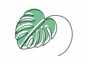 monstera leaf one line drawing vector illustration minimalist design minimalism style hand drawn isolated one white background © mitay20