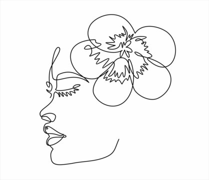 recommend clip art: Woman face continuous one line vector drawing. Style templates with abstract female face and flowers. Modern minimalist simple linear style. Beauty fashion design
