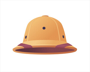 Cartoon safari hat. Pith helmet for tourists, hunters and explorers. Vector illustration in flat style. - obrazy, fototapety, plakaty