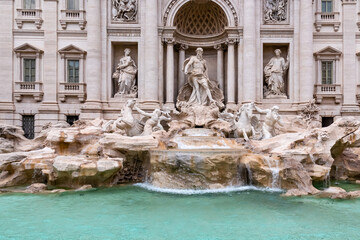 Fototapeta premium Trevi Fountain, the largest Baroque fountain in the city and one of the most famous fountains in the world located in Rome (Roma), Lazio, Italy, EU Europe. Fontana di Trevi in the Trevi district