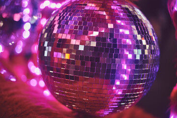 Disco ball and neon lights bokeh