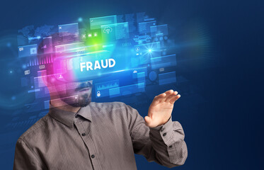 Businessman looking through Virtual Reality glasses