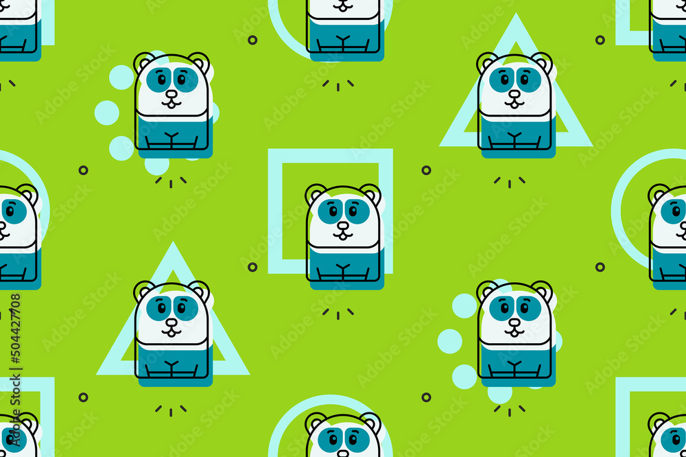 Poster seamless pattern with pandas. icon design. template elements