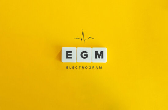 Electrogram (EGM) Banner. Letter Tiles on Yellow Background. Minimal Aesthetics.