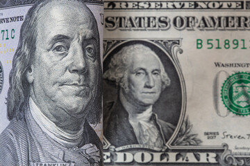 100 and 1 US dollar banknotes