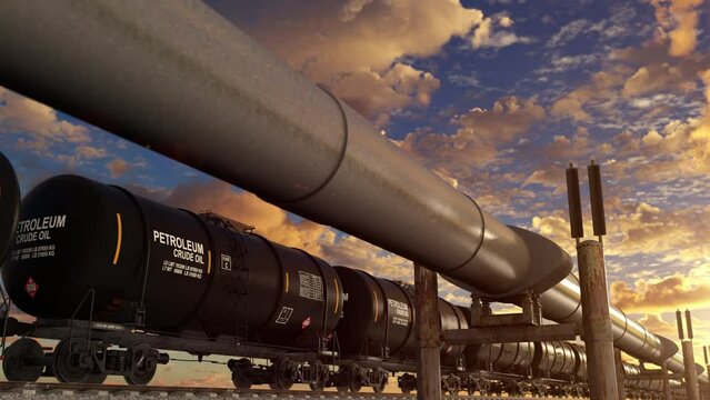 Diversification of the supply the energy via gas pipelines and railroad with freight train with tank wagon with petroleum and crude oil. Lng pipeline and moving train with cisterns with diesel fuel.