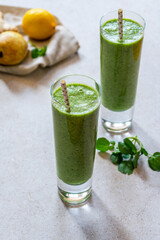 Green pear and watercress smoothie - obrazy, fototapety, plakaty