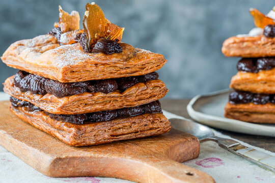 Chocolate Hazelnut Millefueille Decorated With Caramel Shards