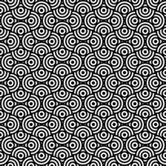 Striped Circles Seamless Pattern in Black and White colors. Tileable vector background - 504437784