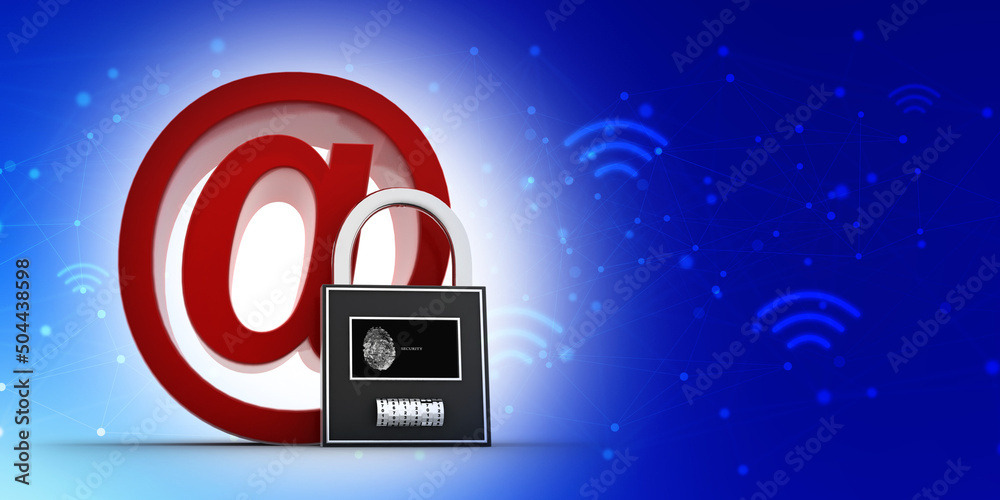 Poster 3d rendering e-mail symbol with lock. internet security concept