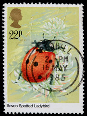 briefmarke stamp vintage retro alt old may 1985 Marienkäfer Ladybird Ladybug seven spotted insekt...