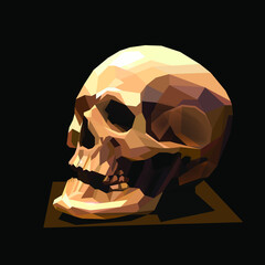 Low poly geometric human skull isolated on black background. Illuminated skull in the dark. Vector art illustration