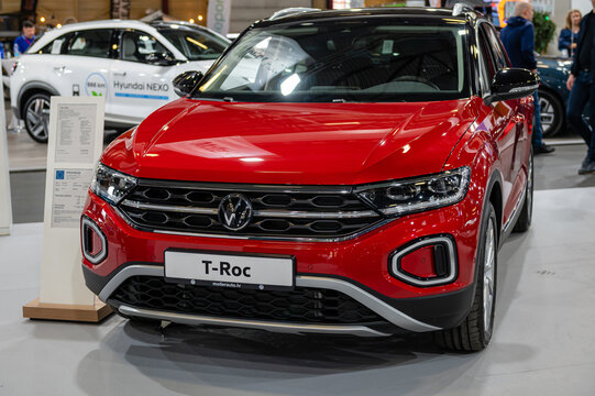 Volkswagen T-Roc premiere at a motor show, 2022 model, front view