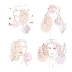 Portrait of a beautiful young woman. Set.