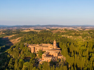 Aerial view of the Abbey of Monte Oliveto Maggiore - obrazy, fototapety, plakaty