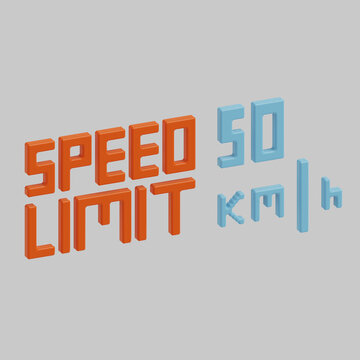 3d rendering voxel 50kmh speed limit sign