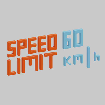 3d rendering voxel 60kmh speed limit sign