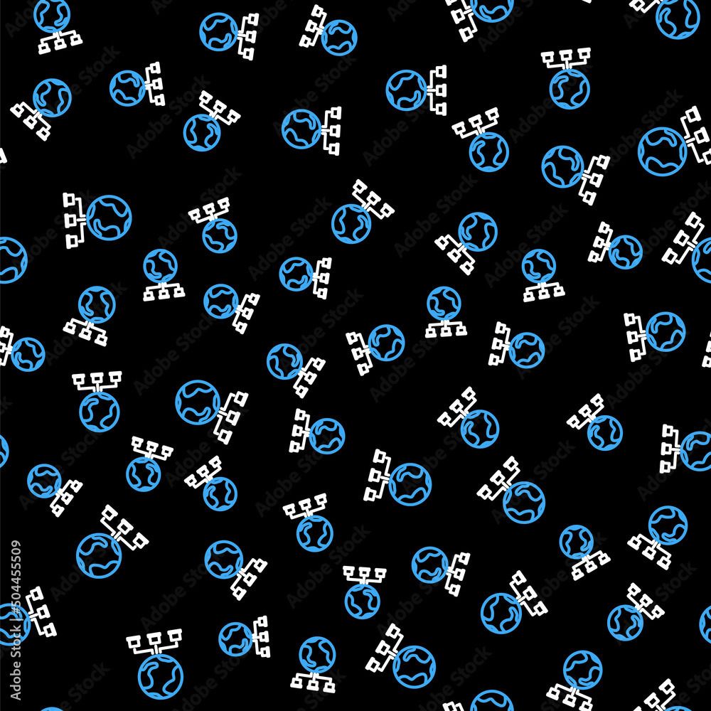 Poster line computer network icon isolated seamless pattern on black background. online gaming. laptop netw