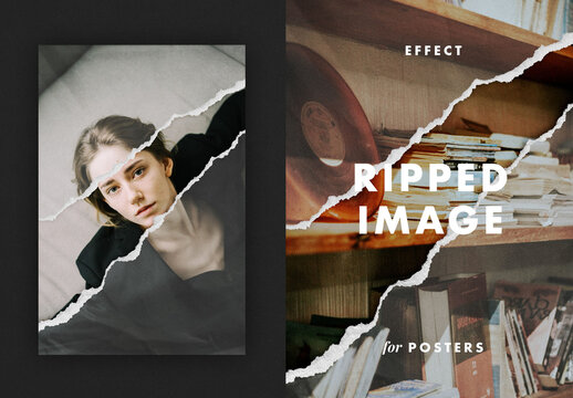 Torn Paper Collage Poster Photo Effect Mockup