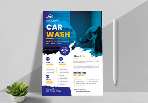 Blue Car Wash Flyer Poster Layout