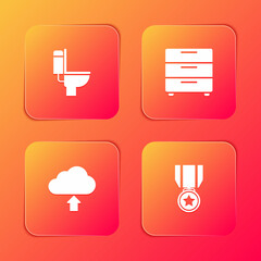 Set Toilet bowl, Furniture nightstand, Cloud upload and Medal with star icon. Vector