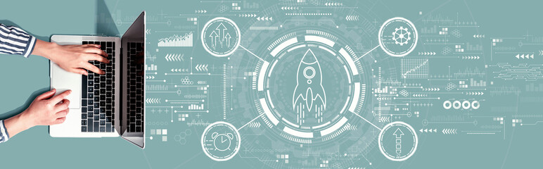 Rapid growth concept with person using a laptop computer