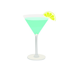 Vector image, alcoholic cocktail with a slice of lemon