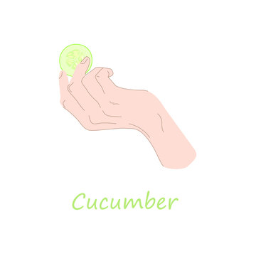 Vector image of a hand holding a piece of cucumber