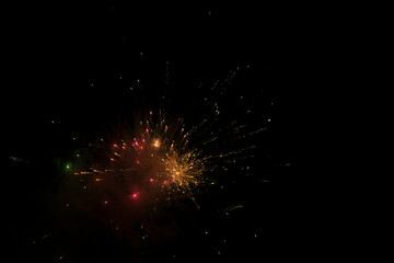Display of colourful fireworks with black sky as background