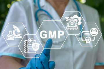 GMP Good Manufacturing Practice Medical Pharmacy Сoncept. Quality Control Standards Medicines,...